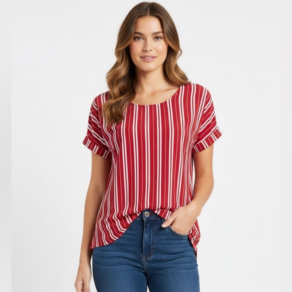 Take 50% OFF- A Dip of Darling Red&White Striped Top, Size-S